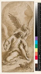 The Agony in the Garden (svart krita, brunt bläck, sepiatvätt)